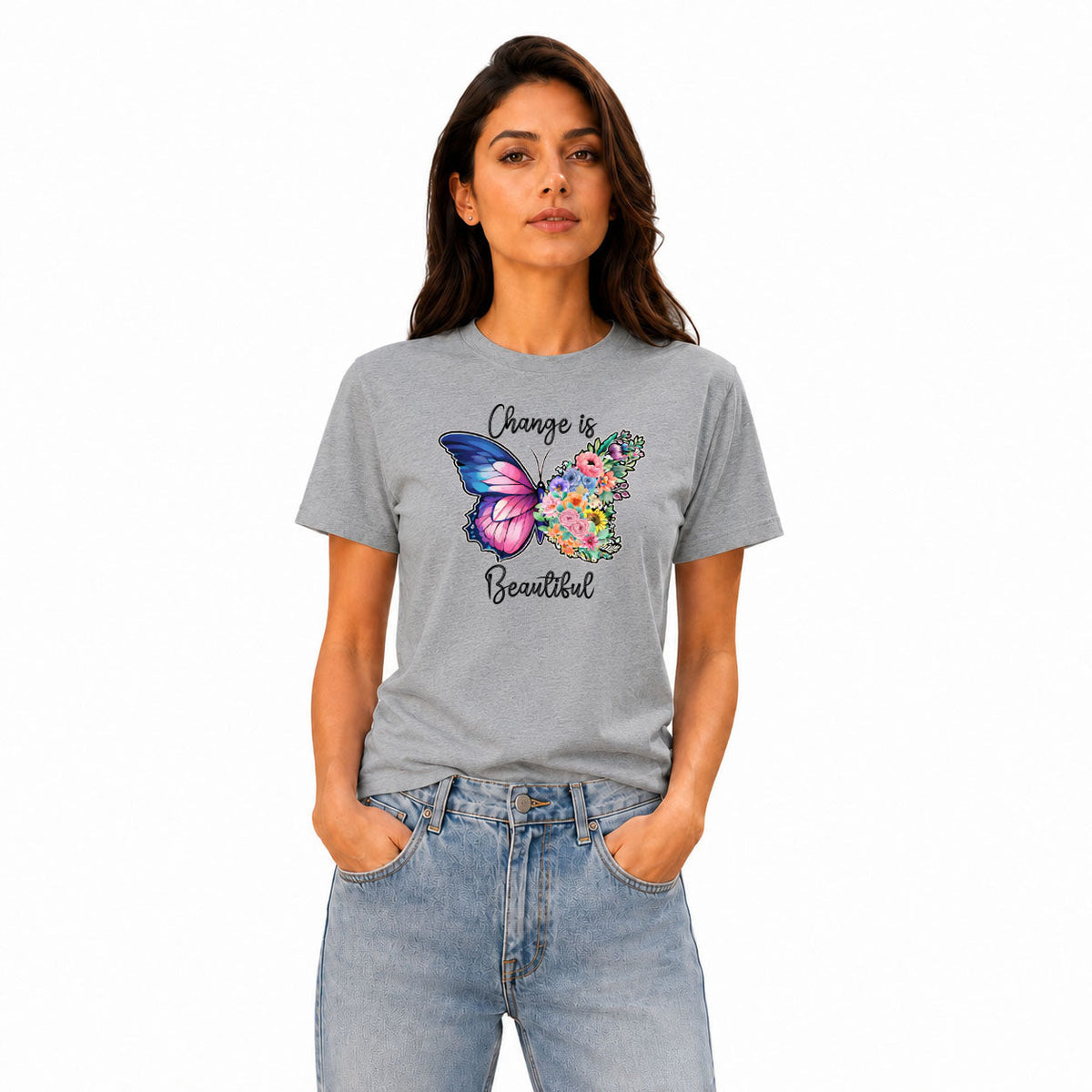Women's Crew Neck t-shirt - Change is beautiful (170 GSM single jersey)
