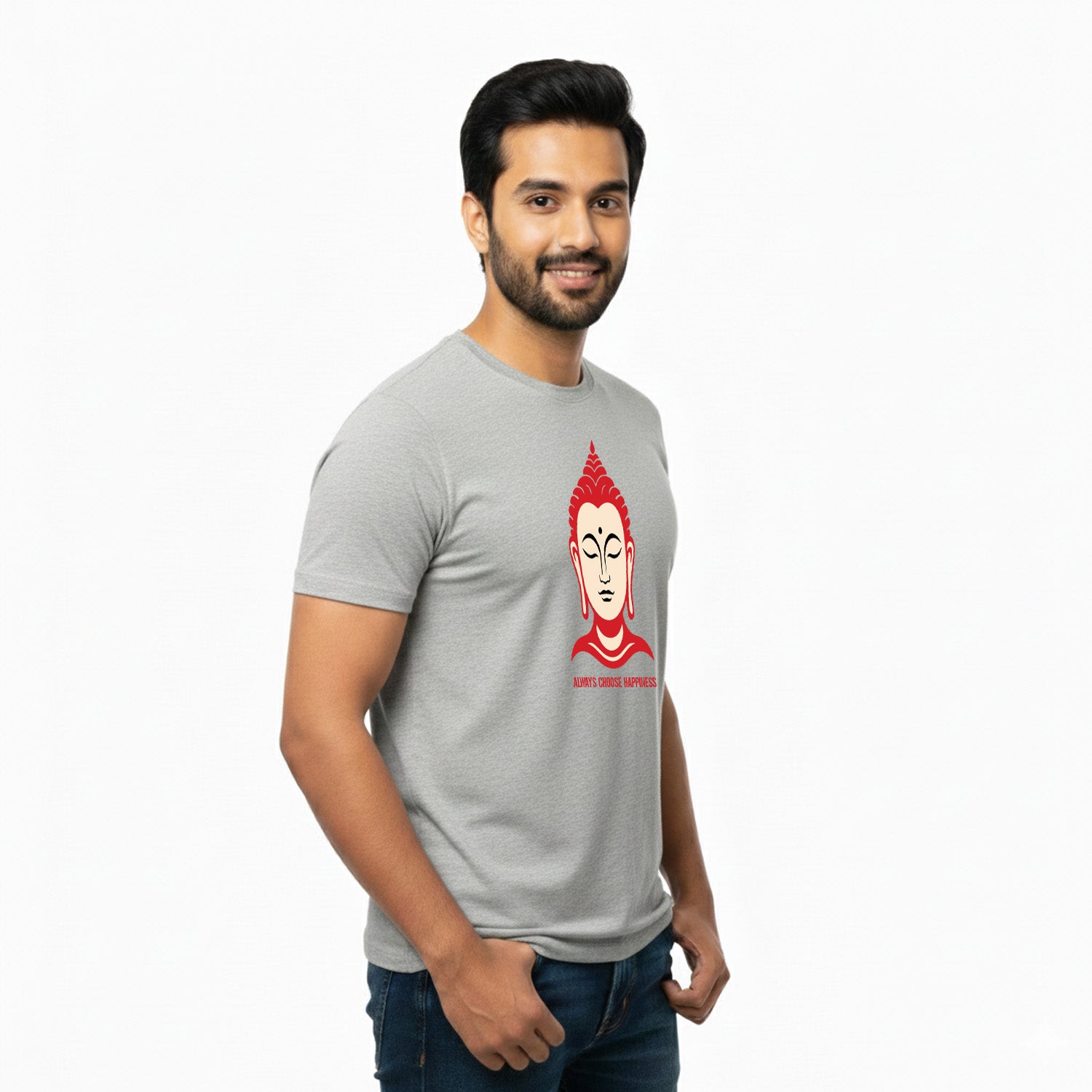 Men’s Graphic Print Round Neck T-Shirt- Buddha (170 GSM single jersey)