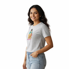 Women’s Graphic Print Round Neck T-Shirt- Buddha (170 GSM single jersey)