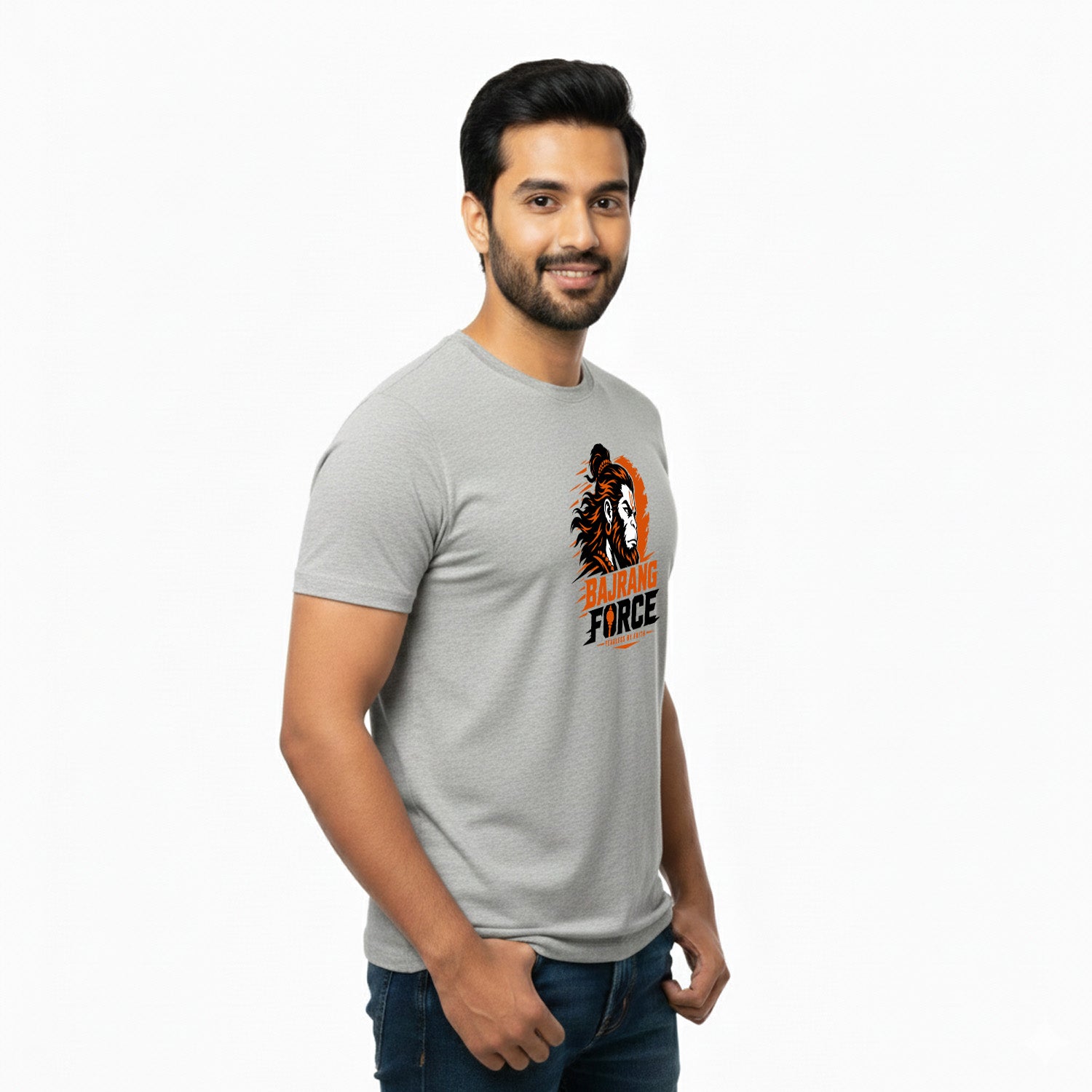 Men’s Graphic Print Round Neck T-Shirt- Hanuman (170 GSM single jersey)