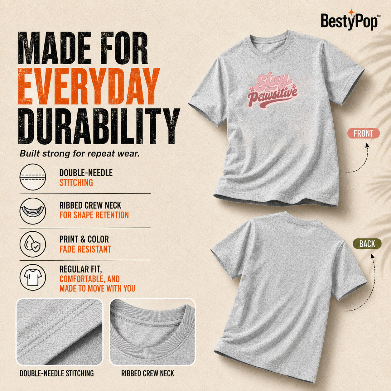 Dog Lover's Round Neck T-Shirts For Women - Stay Pawsitive - (170 GSM) single jersey