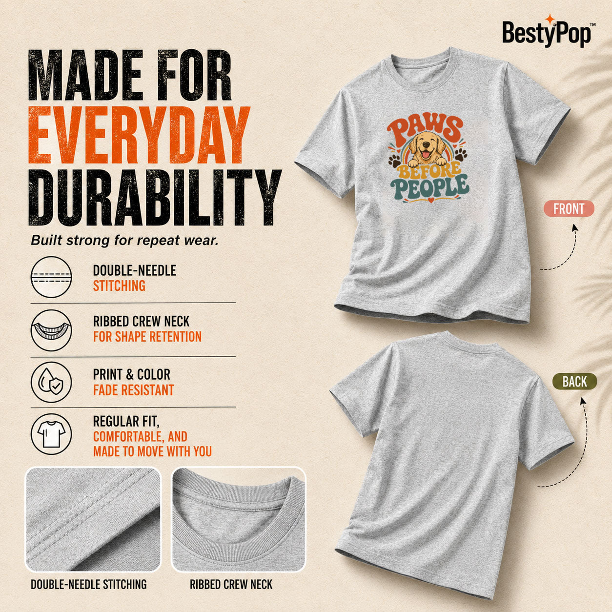 Dog Lover's Round Neck T-Shirts For Women - Happy Paws - (170 GSM) single jersey