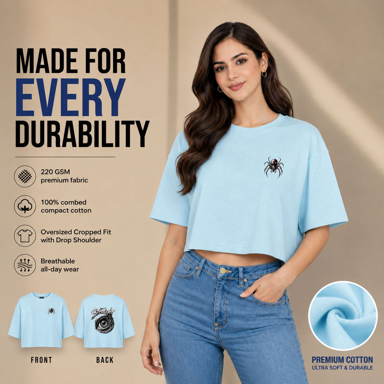 Women’s Oversized Half Sleeve Crop Top - 220 GSM