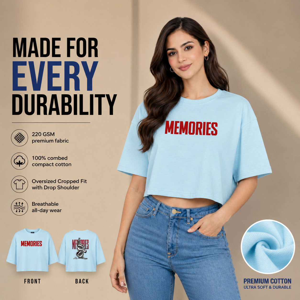 Women’s Oversized Half Sleeve Crop Top - 220 GSM