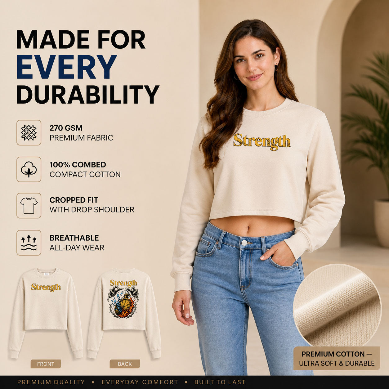 Women’s Crop top full Sleeve - 270 GSM