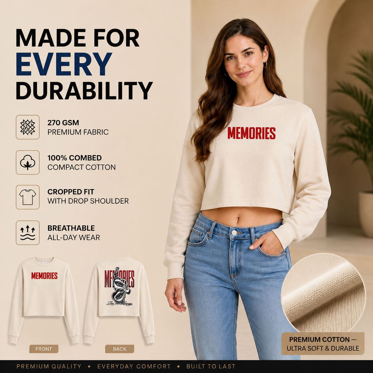 Women’s Crop top full Sleeve - 270 GSM