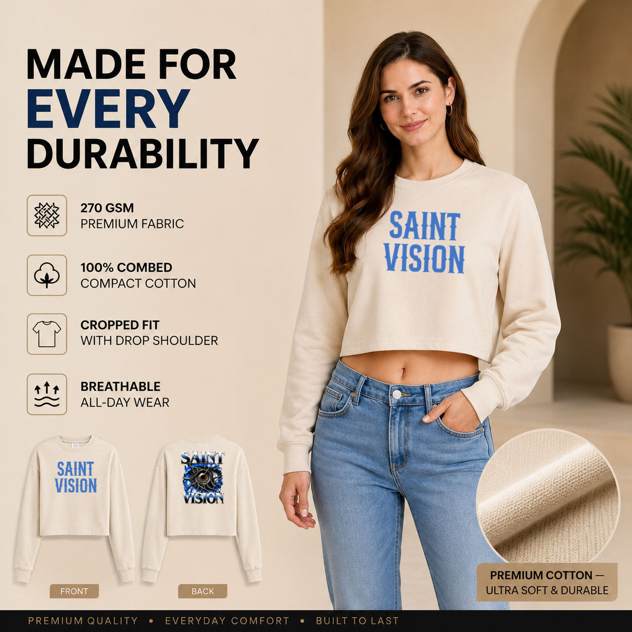 Women’s Crop top full Sleeve - 270 GSM