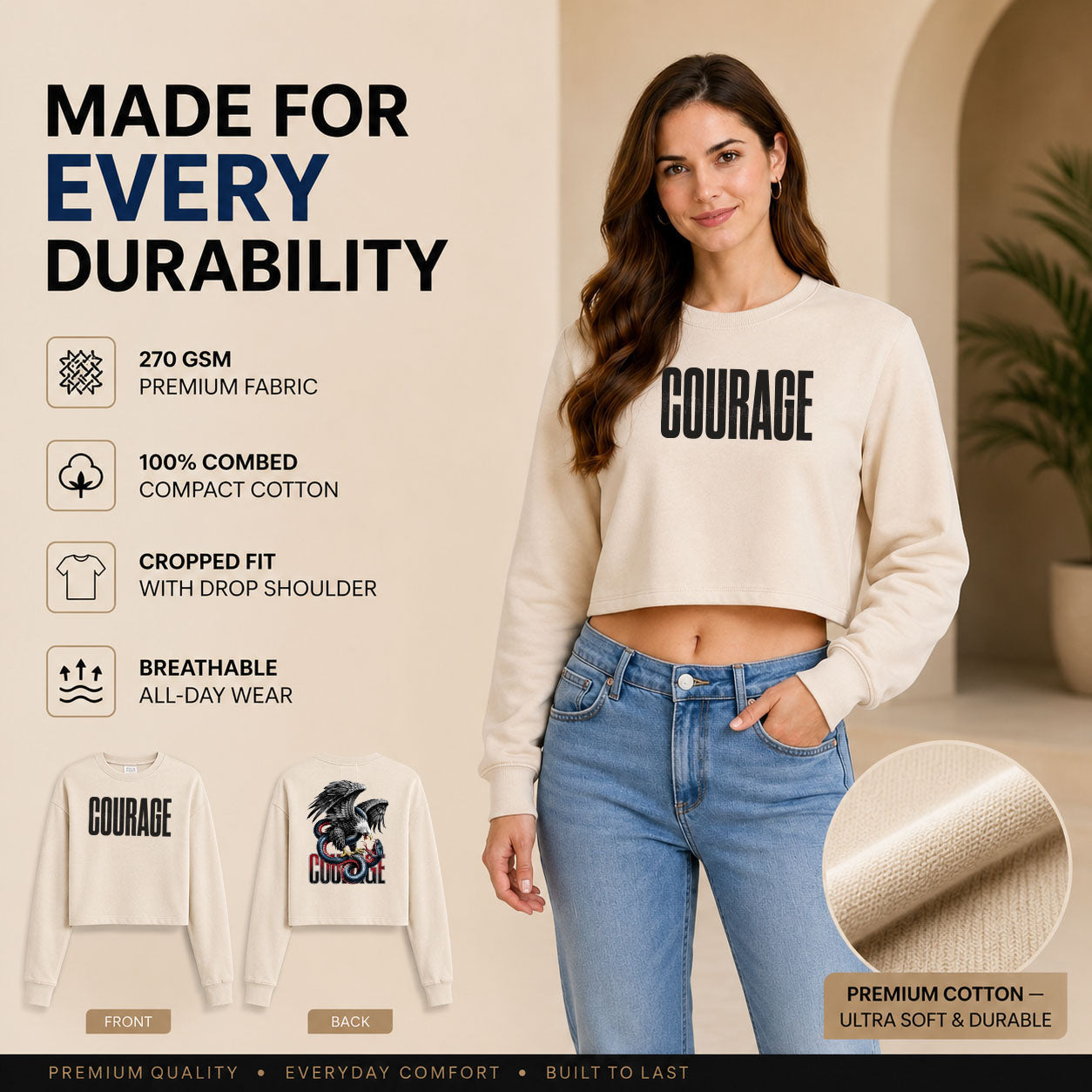 Women’s Crop top full Sleeve - 270 GSM