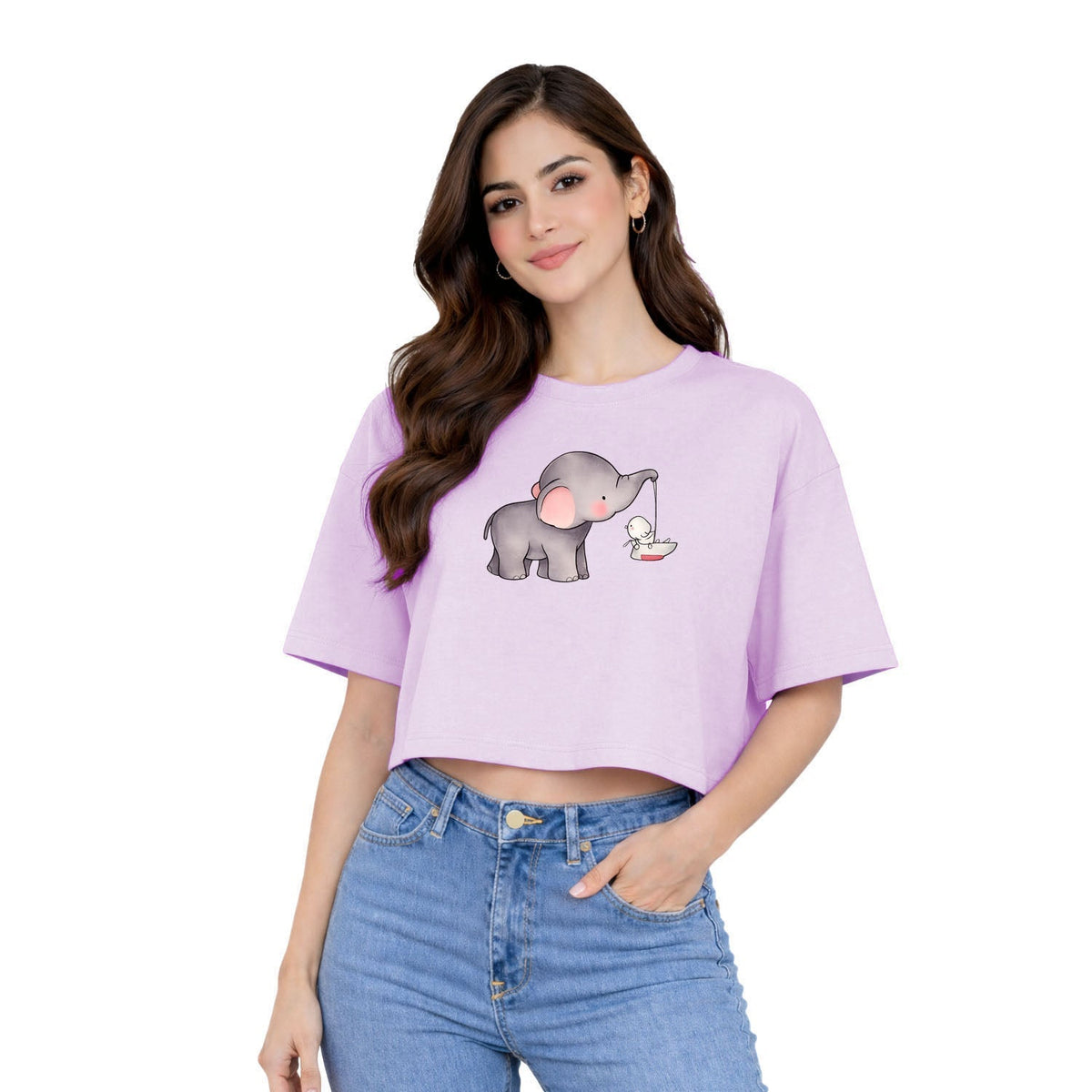 Women’s Oversized Half Sleeve Crop Top - Elephant (220 GSM Interlock Fabric)