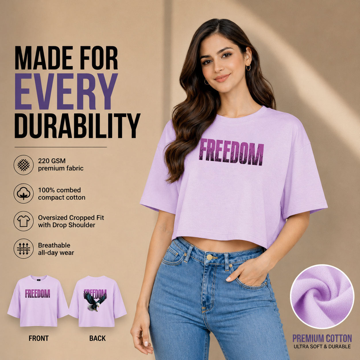 Women’s Oversized Half Sleeve Crop Top - 220 GSM