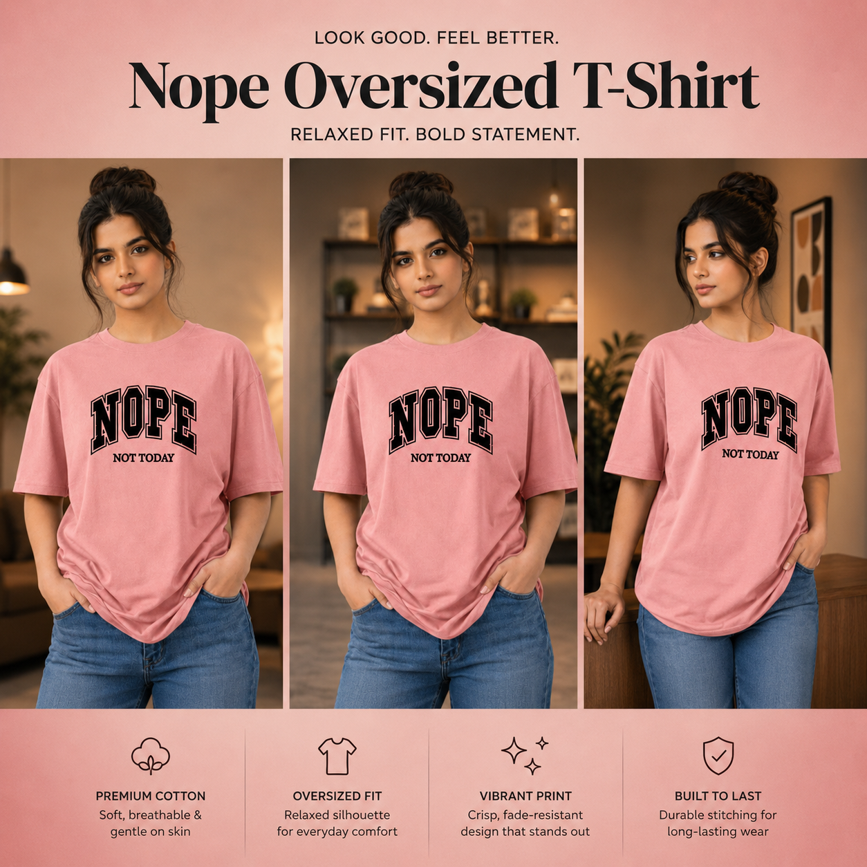 Women’s Oversized T-Shirt - Nope (225 GSM heavyweight fabric)