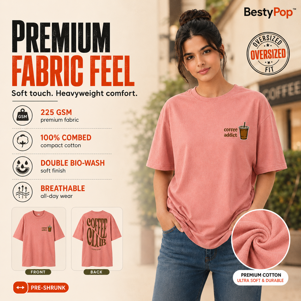 Women’s Oversized T-Shirt - Coffee Club (225 GSM heavyweight fabric)