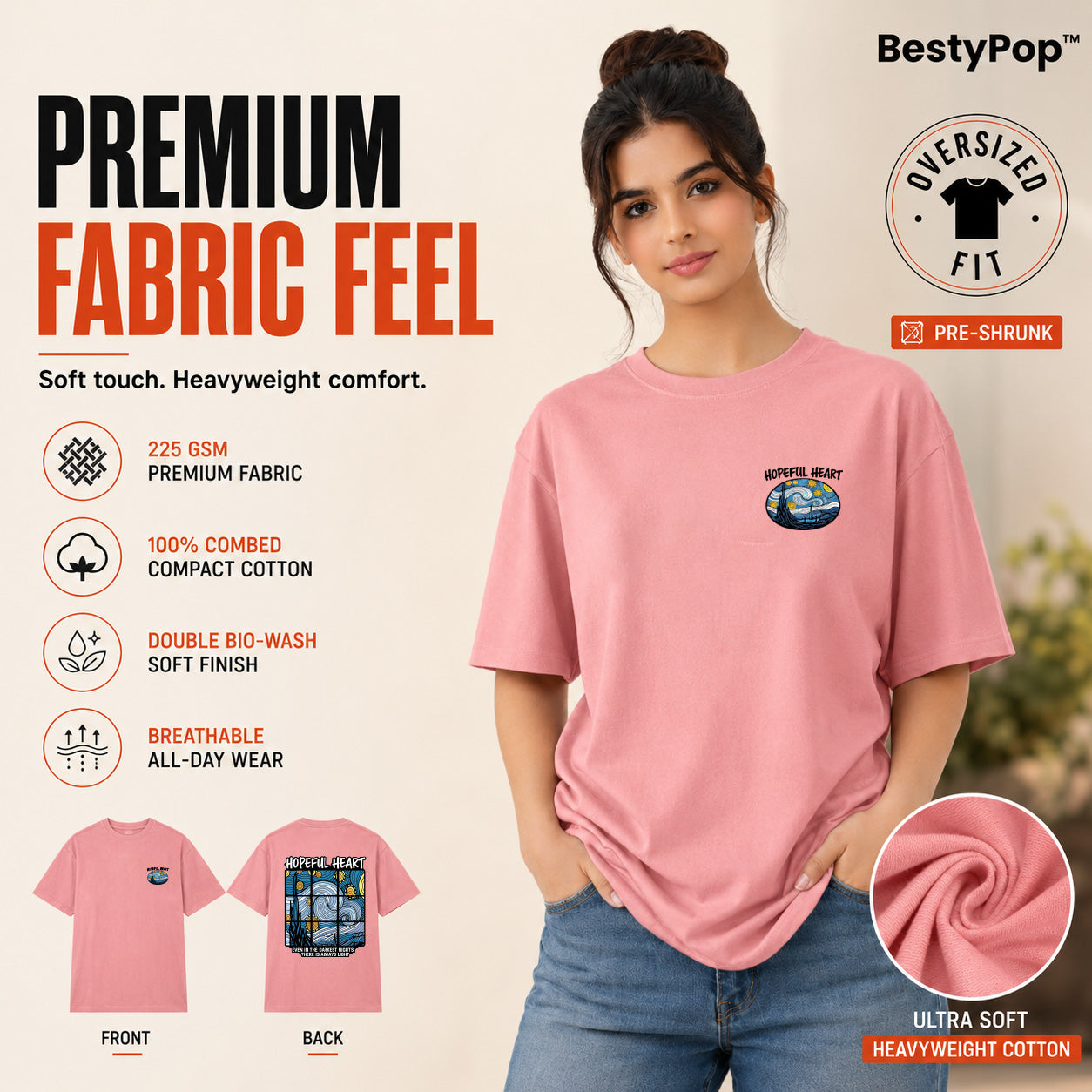 Women’s Oversized Graphic T-Shirt - Hopeful Heart (225 GSM heavyweight fabric)