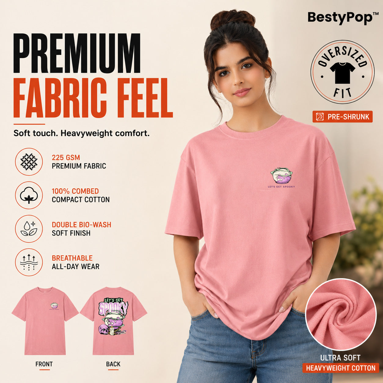 Women’s Oversized Graphic T-Shirt - Spooky (225 GSM heavyweight fabric)
