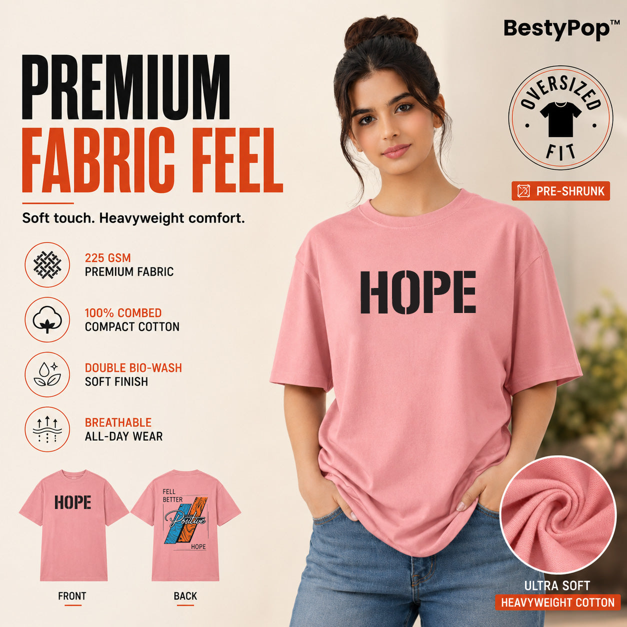 Women’s Oversized T-Shirt - Hope (225 GSM heavyweight fabric)