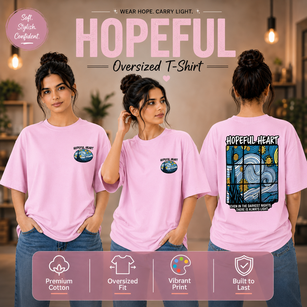 Women’s Oversized Graphic T-Shirt - Hopeful Heart (225 GSM heavyweight fabric)