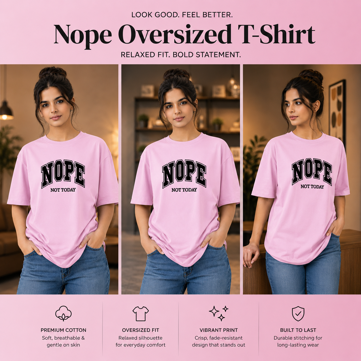 Women’s Oversized T-Shirt - Nope (225 GSM heavyweight fabric)