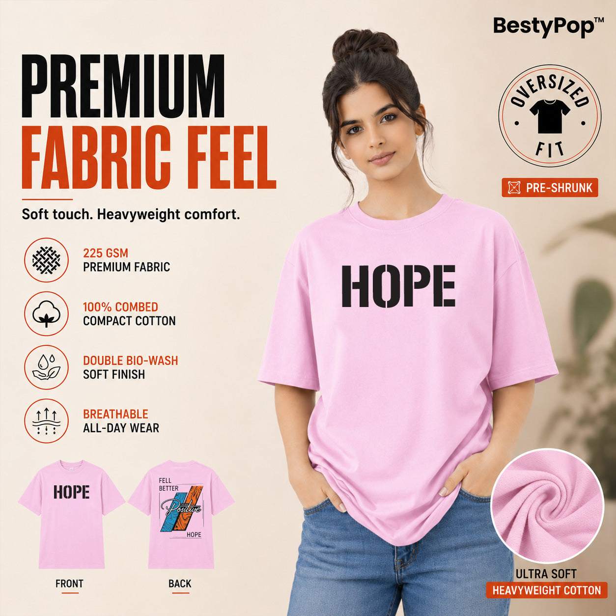 Women’s Oversized T-Shirt - Hope (225 GSM heavyweight fabric)
