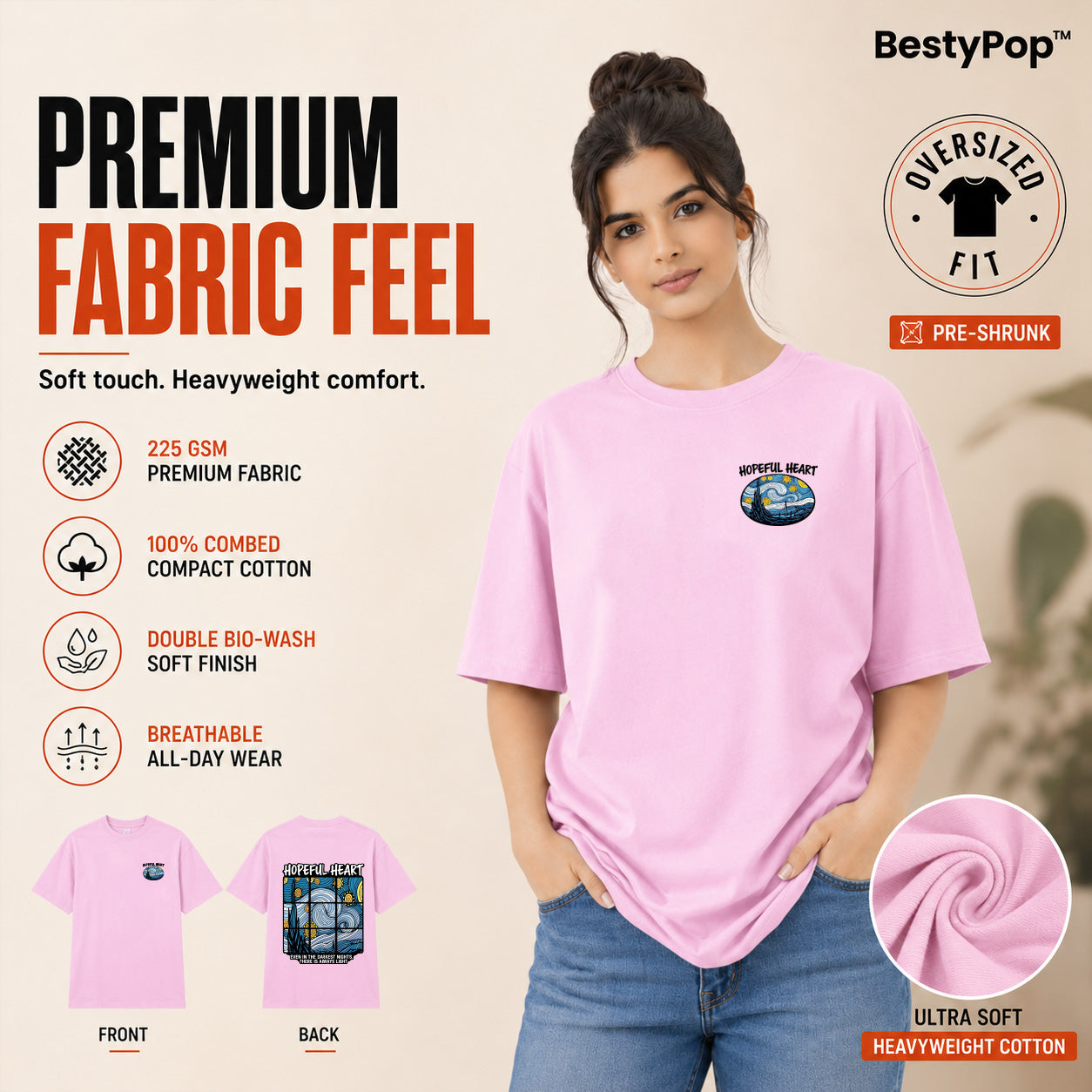 Women’s Oversized Graphic T-Shirt - Hopeful Heart (225 GSM heavyweight fabric)