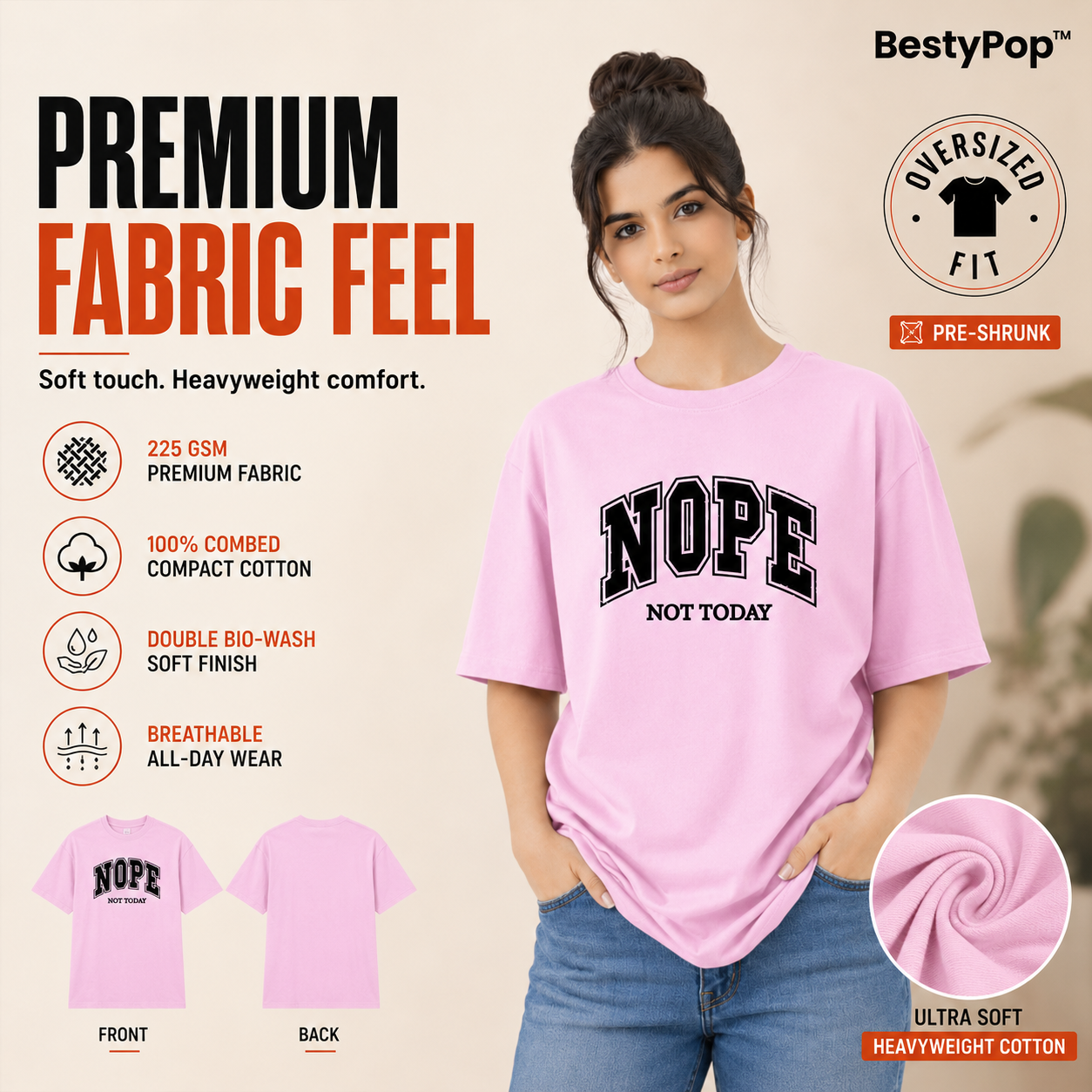 Women’s Oversized T-Shirt - Nope (225 GSM heavyweight fabric)