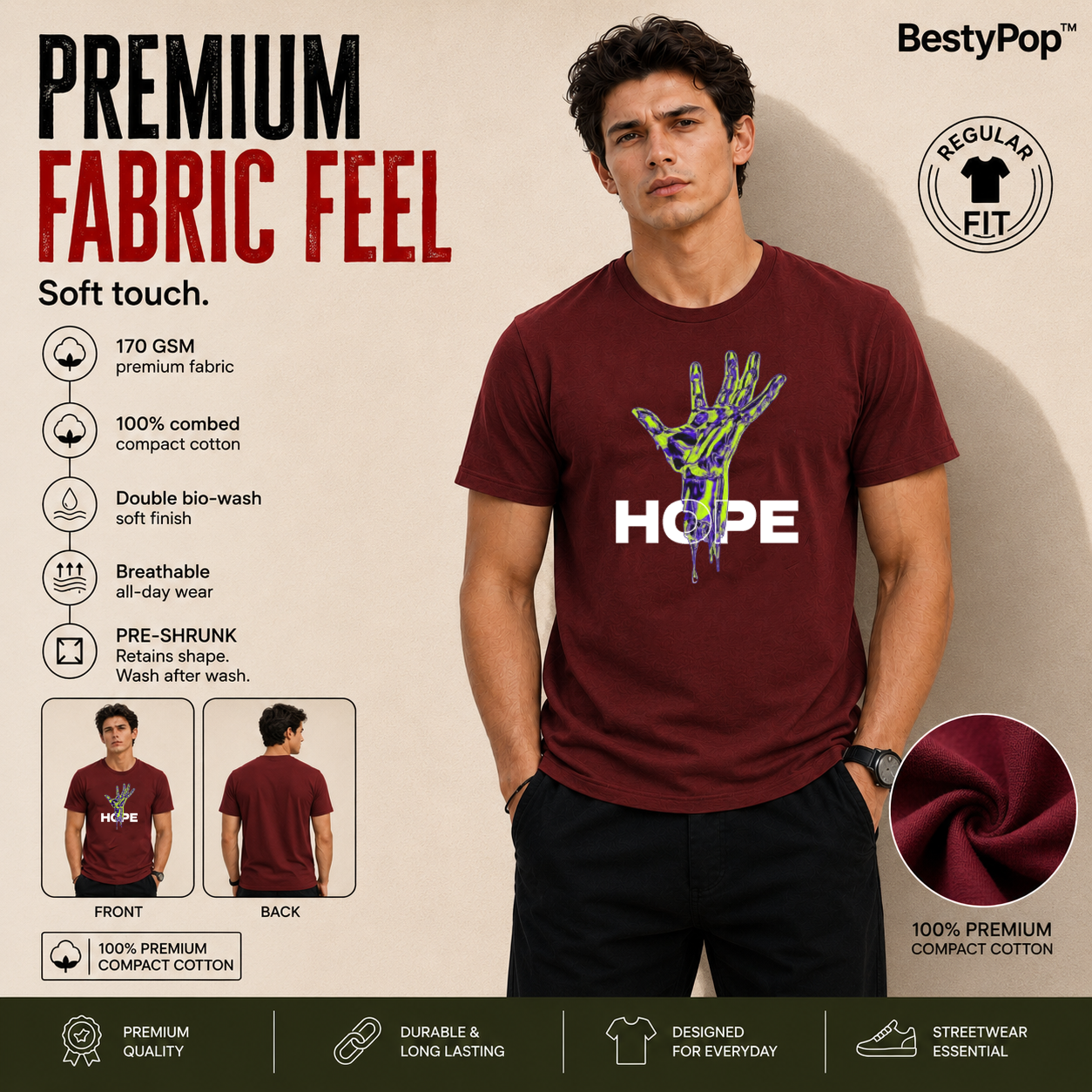 Men's Crew Neck t-shirt- Hope (170 GSM single jersey)