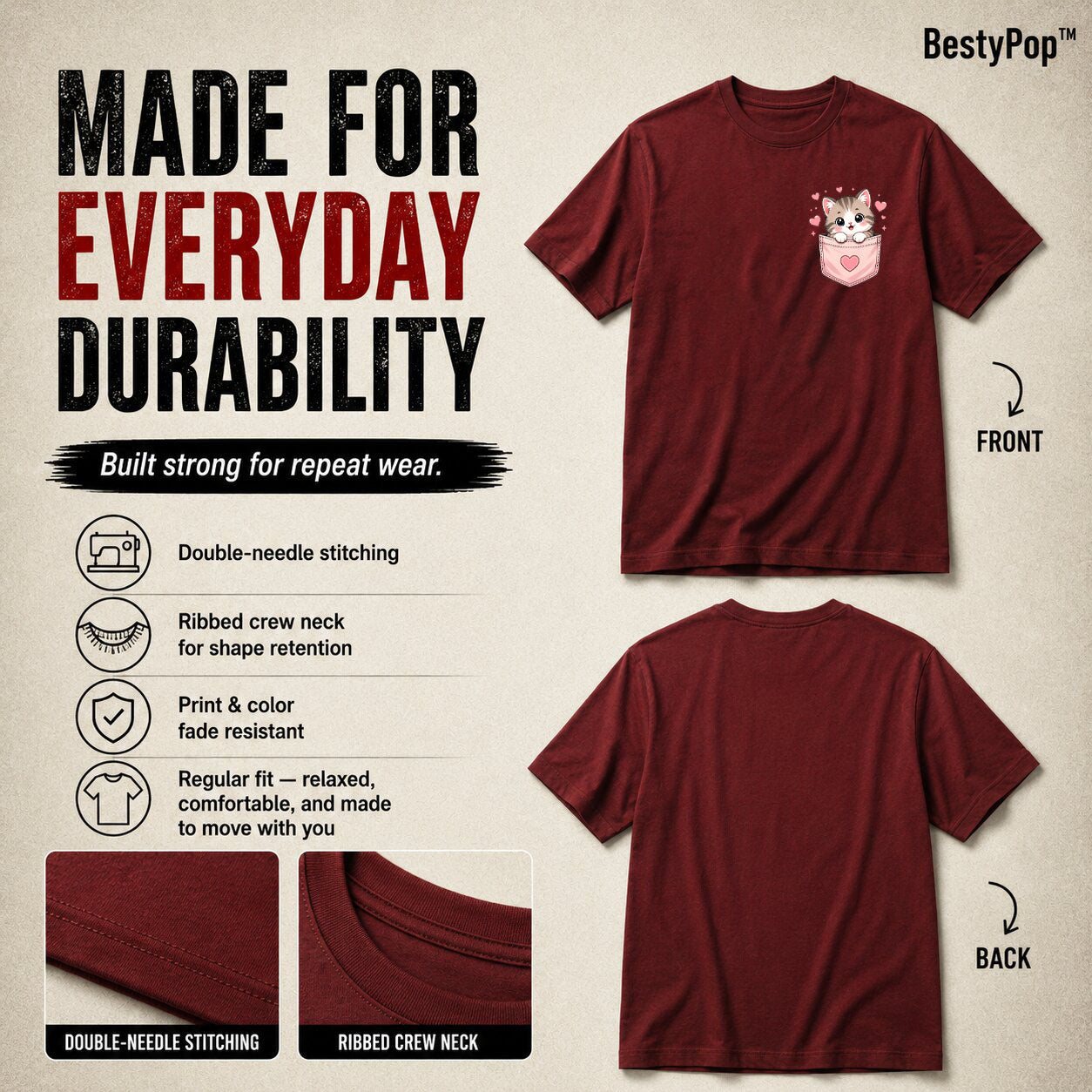 Cat Lover's Round Neck T-Shirts For Women - Meow - (170 GSM) single jersey