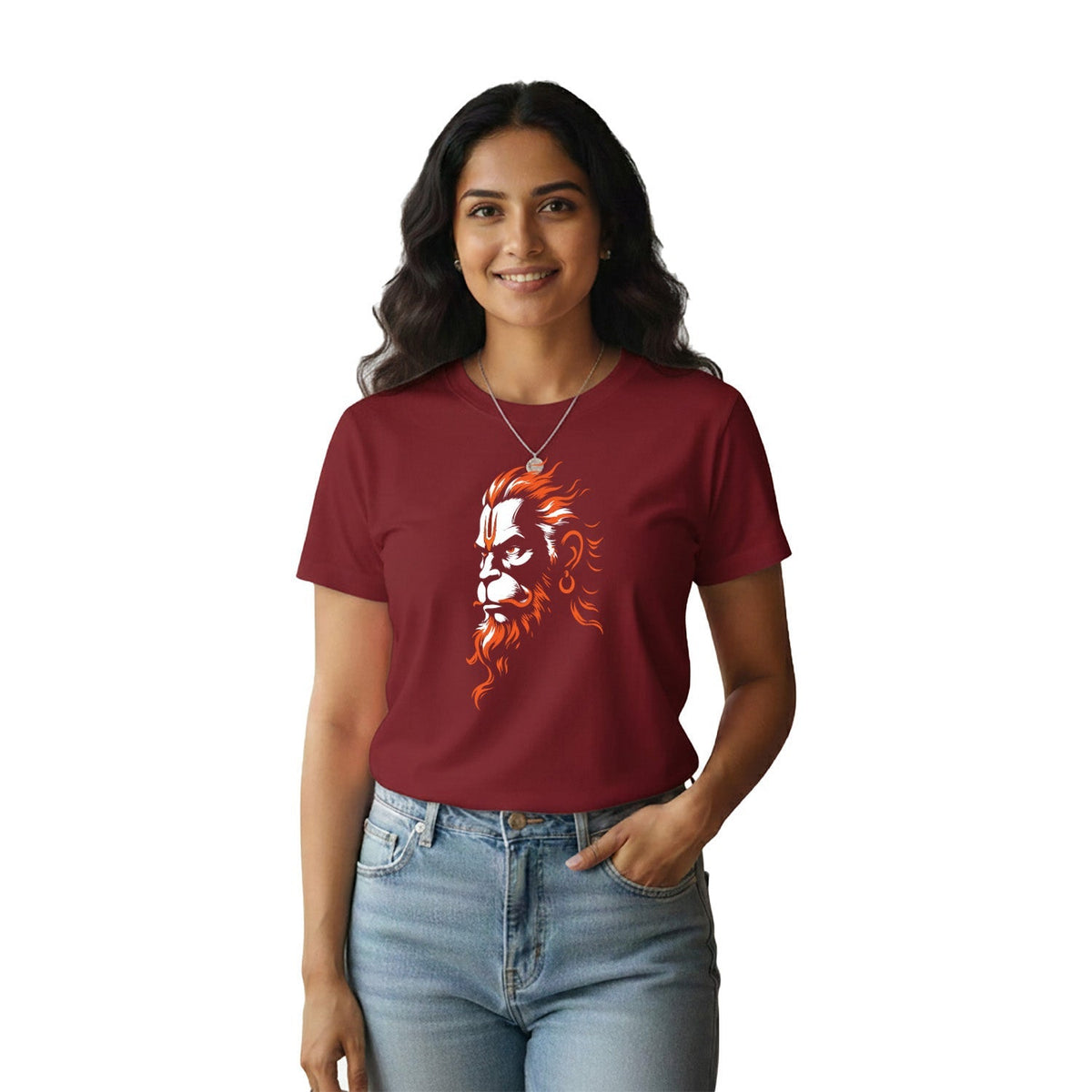 Women’s Graphic Print Round Neck T-Shirt- Hanuman(170 GSM single jersey)