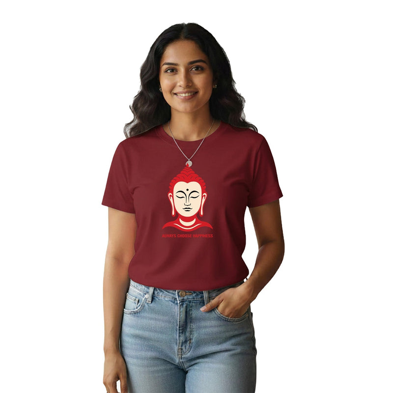 Women’s Graphic Print Round Neck T-Shirt- Buddha (170 GSM single jersey)