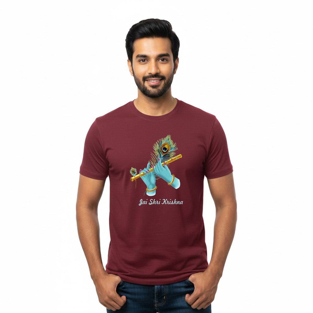 Men’s Graphic Print Round Neck T-Shirt- Krishna (170 GSM single jersey)