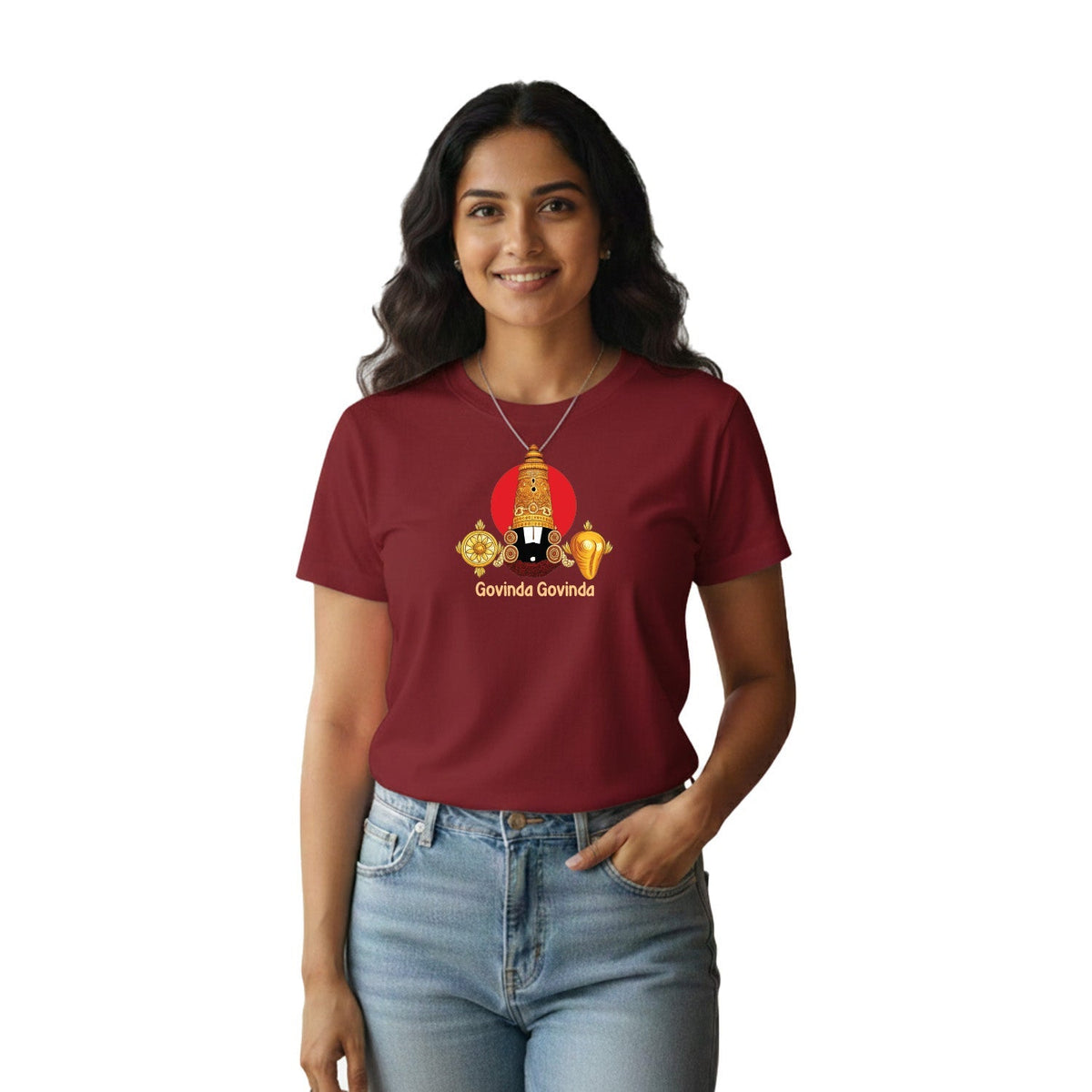 Women’s Graphic Print Round Neck T-Shirt-Thirupathi Balaji (170 GSM single jersey)