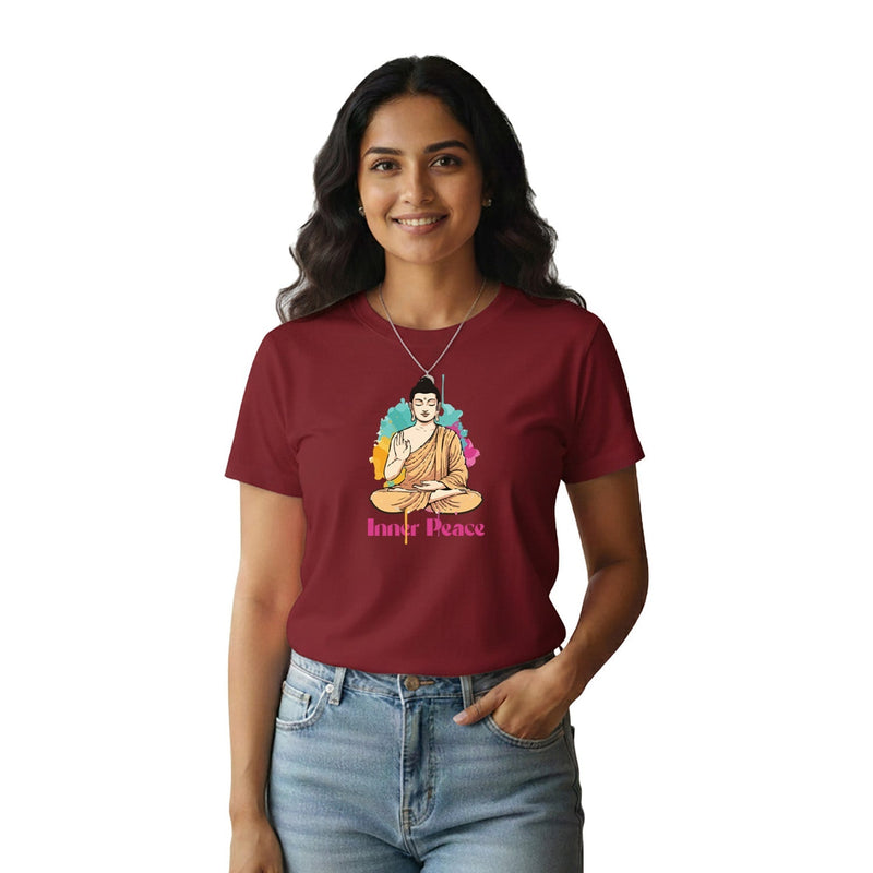 Women’s Graphic Print Round Neck T-Shirt- Buddha (170 GSM single jersey)