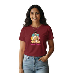 Women’s Graphic Print Round Neck T-Shirt- Buddha (170 GSM single jersey)