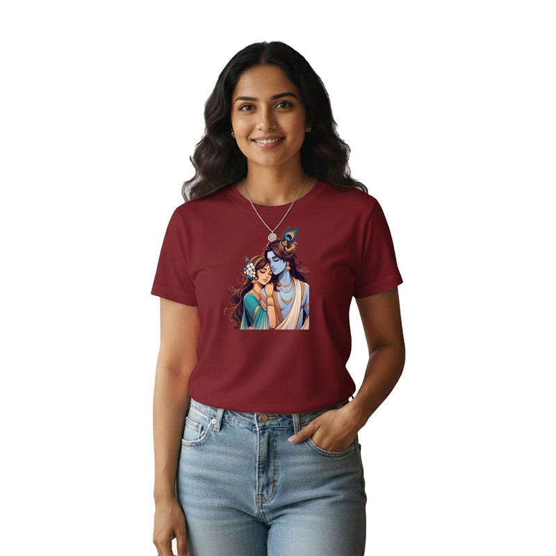 Women’s Graphic Print Round Neck T-Shirt- Krishna (170 GSM single jersey