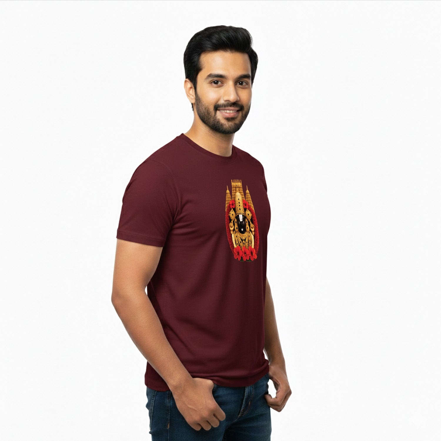 Men’s Graphic Print Round Neck T-Shirt-Tirupathi Balaji (170 GSM single jersey)