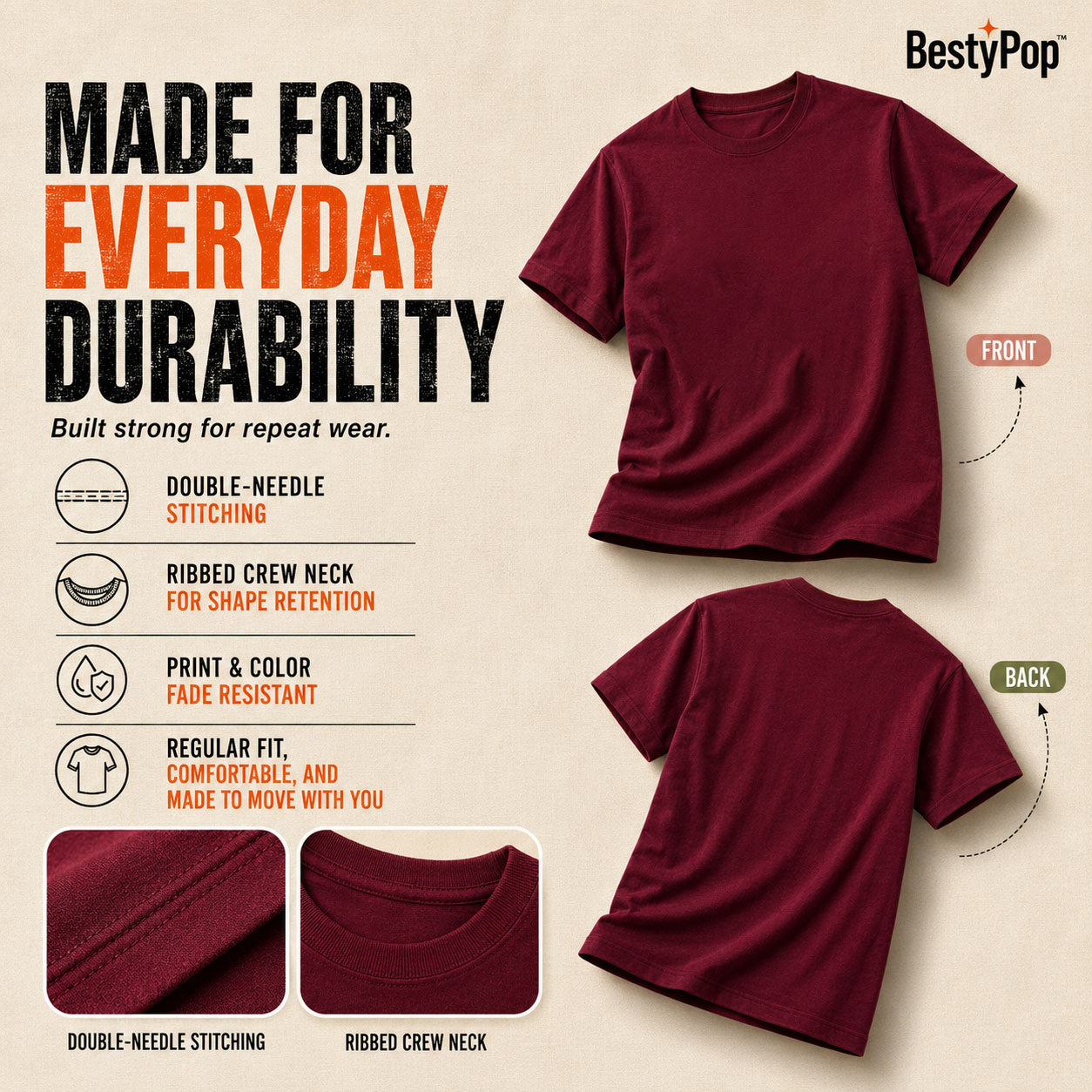 Women’s Plain Round Neck T-Shirt -190 GSM Single Jersey