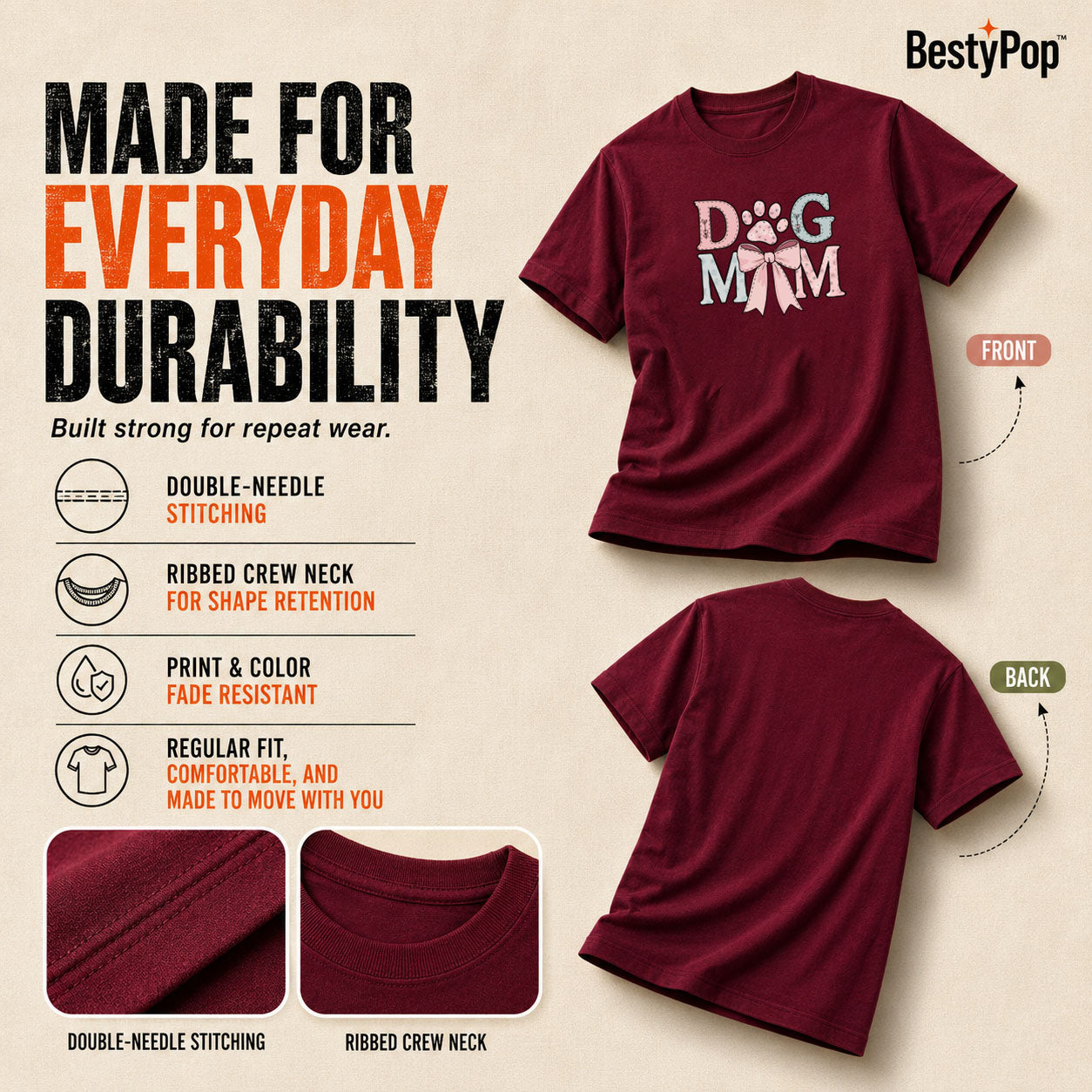 Dog Lover's Round Neck T-Shirts For Women - Dog Mom - (170 GSM) single jersey