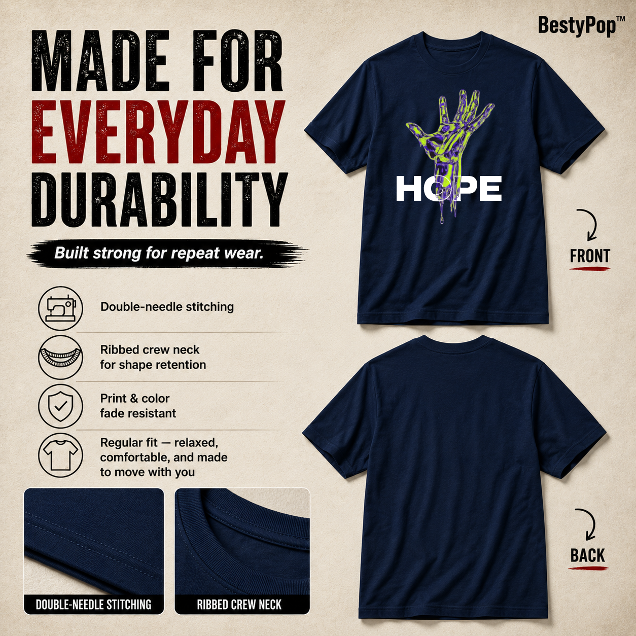 Men's Crew Neck t-shirt- Hope (170 GSM single jersey)