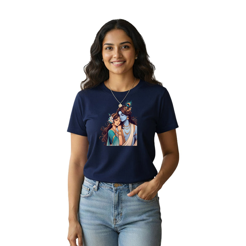Women’s Graphic Print Round Neck T-Shirt- Krishna (170 GSM single jersey)