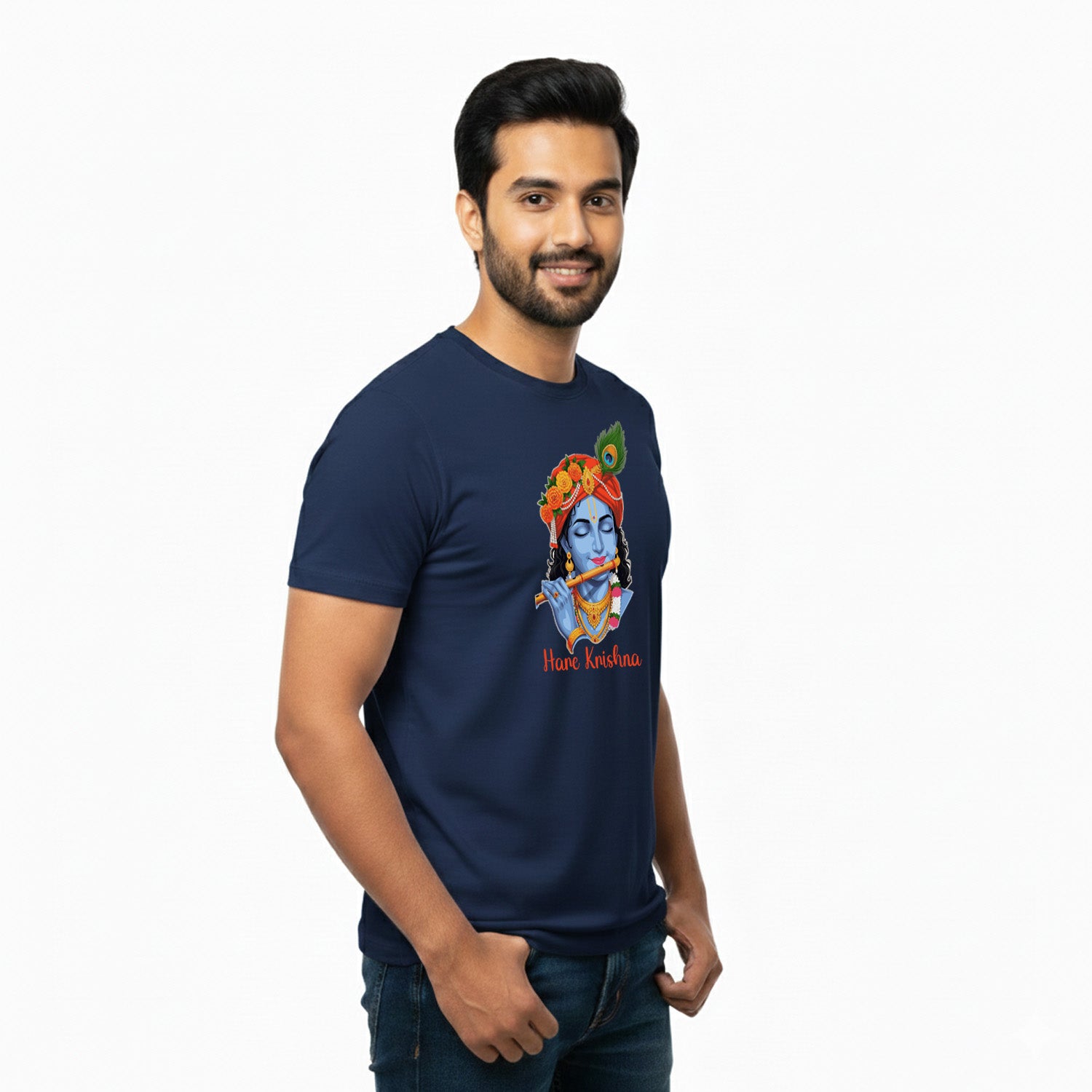 Men’s Graphic Print Round Neck T-Shirt- Krishna (170 GSM single jersey)