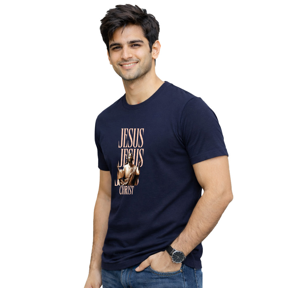 Men’s Graphic Print Round Neck T-Shirt-Jesus(170 GSM single jersey)