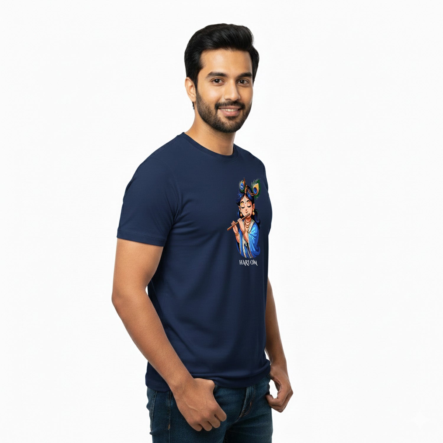 Men’s Graphic Print Round Neck T-Shirt- Krishna (170 GSM single jersey)