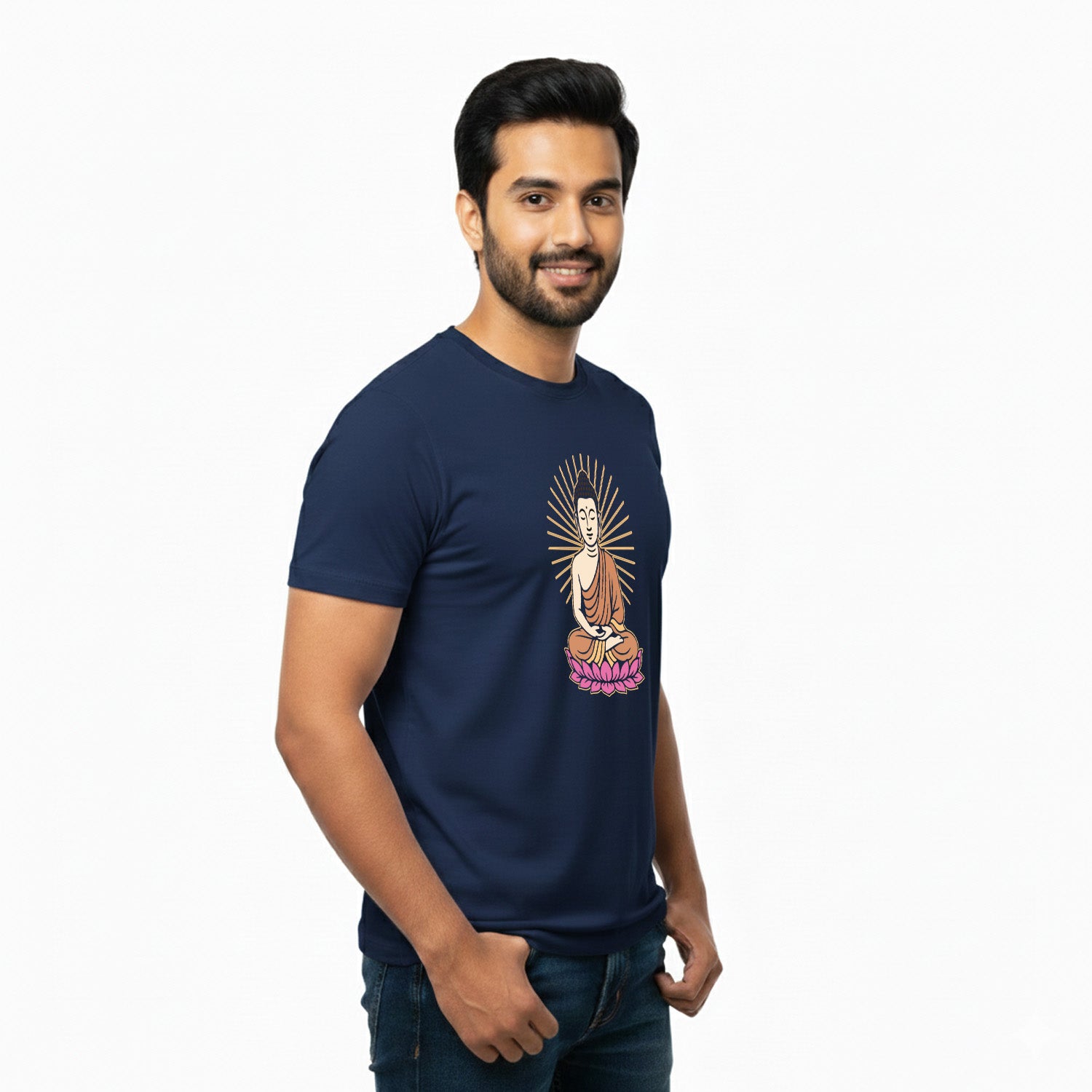 Men’s Graphic Print Round Neck T-Shirt- Buddha (170 GSM single jersey)