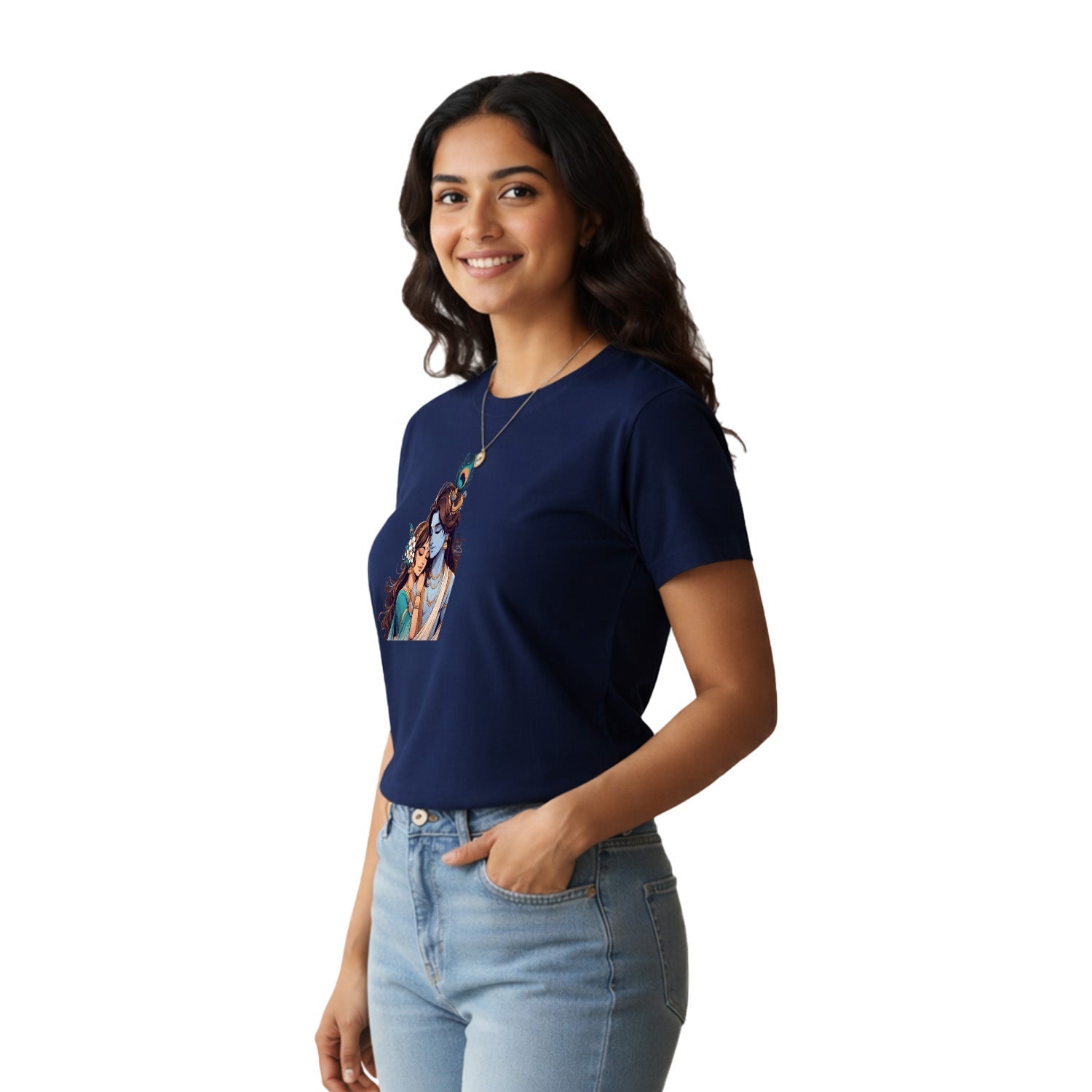 Women’s Graphic Print Round Neck T-Shirt- Krishna (170 GSM single jersey)