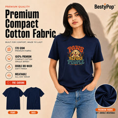 Dog Lover's Round Neck T-Shirts For Women - Happy Paws - (170 GSM) single jersey