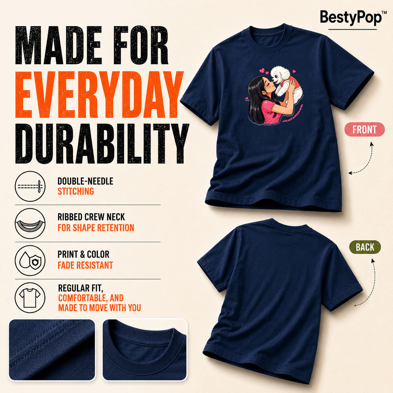 Dog Lover's Round Neck T-Shirts For Women - Paws Love - (170 GSM) single jersey