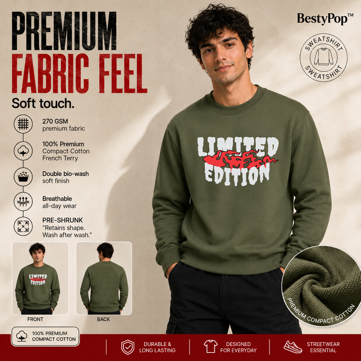 Men’s Graphic Print Round Neck Sweatshirt - 270 GSM