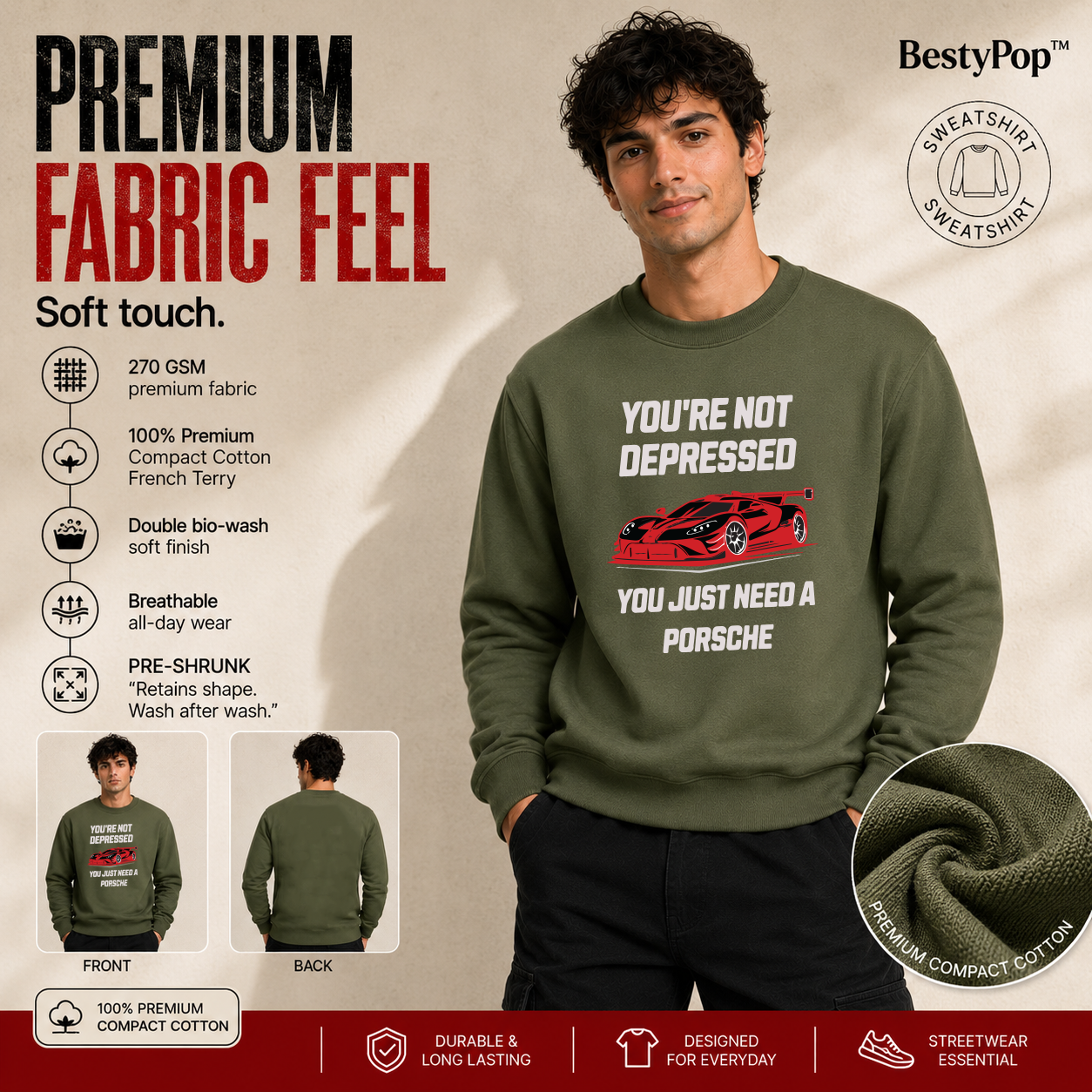 Men’s Graphic Print Round Neck Sweatshirt - 270 GSM
