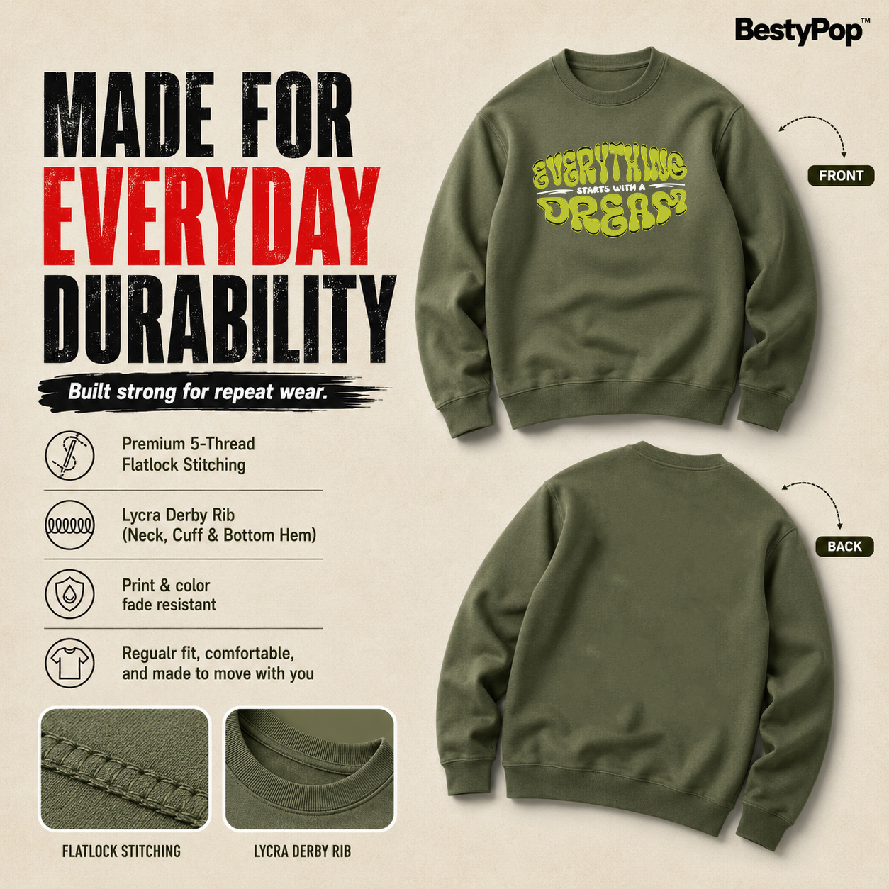 Men’s Graphic Print Round Neck Sweatshirt - 270 GSM