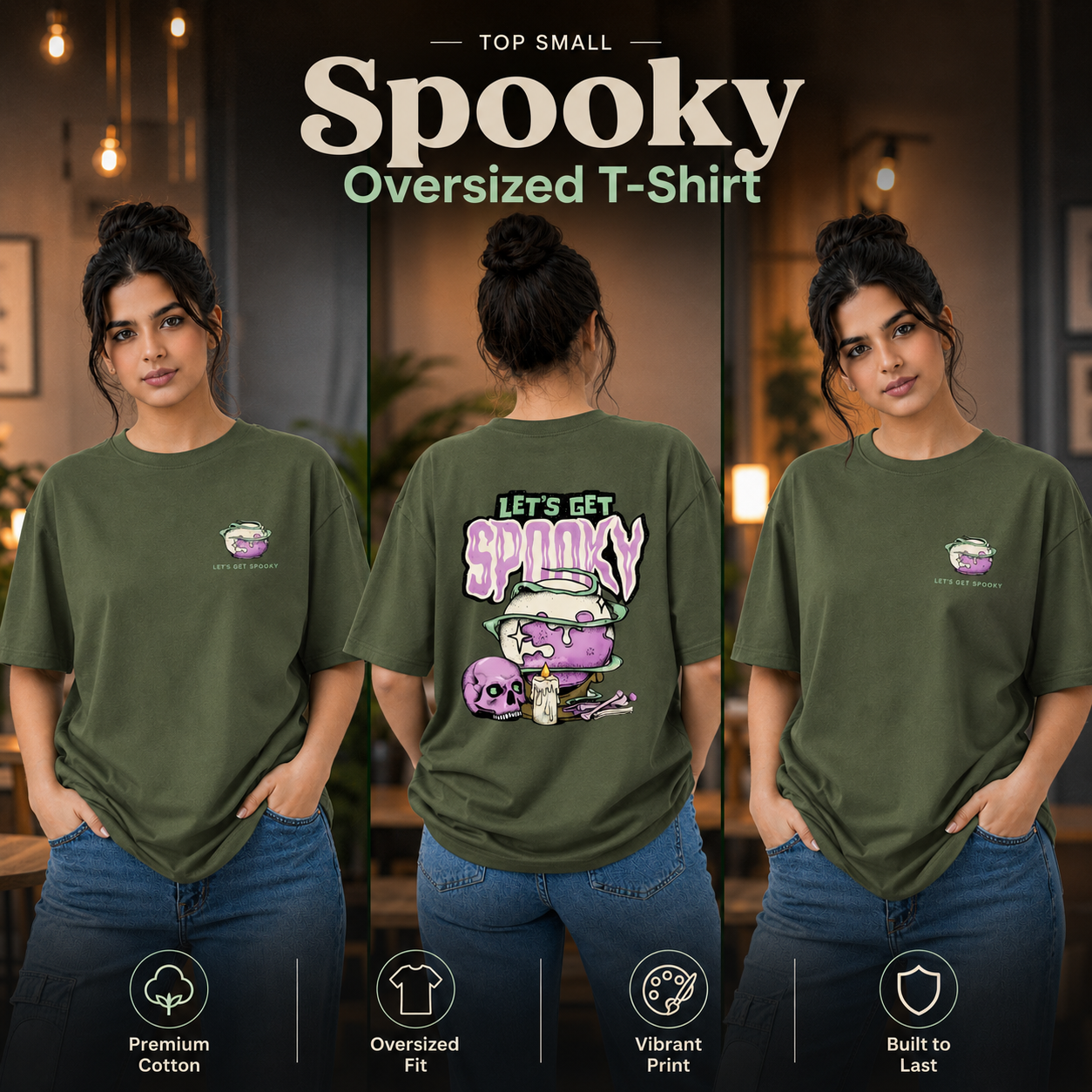 Women’s Oversized Graphic T-Shirt - Spooky (225 GSM heavyweight fabric)