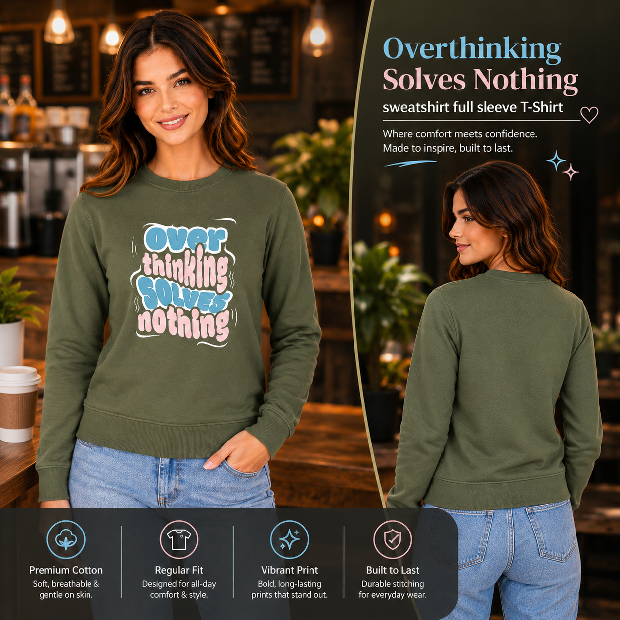 Women’s Graphic Print Round Neck Sweatshirt - 270 GSM